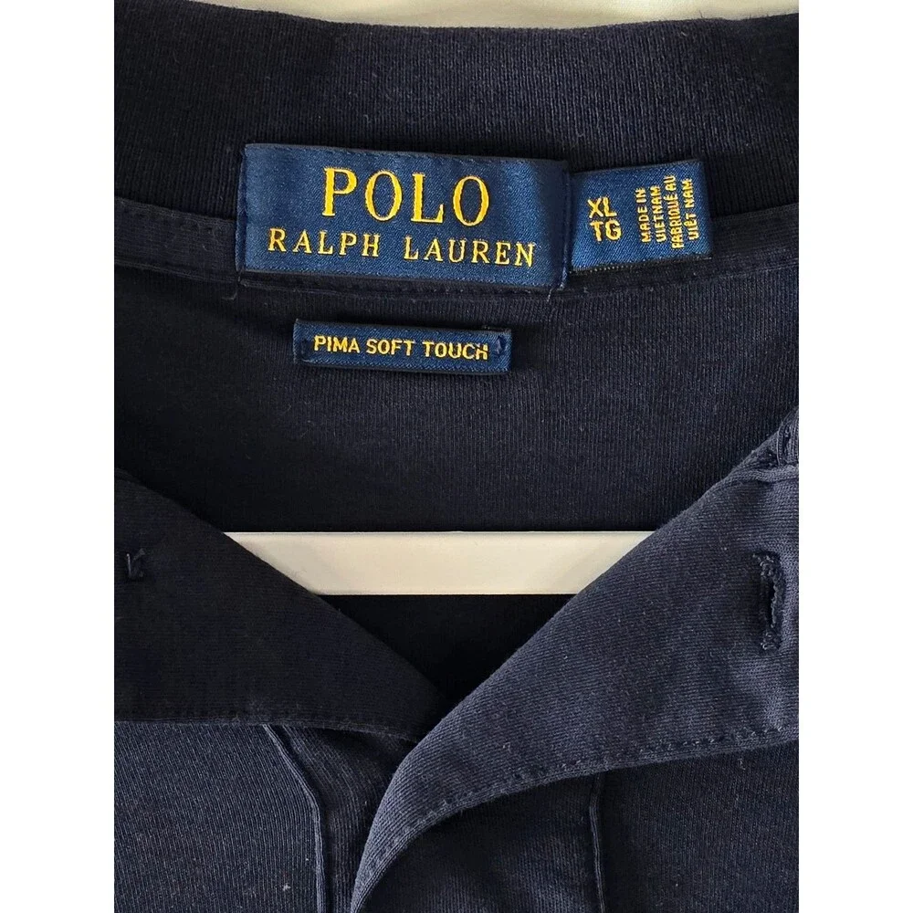 Polo Ralph Lauren Men's Small Logo White Pony Shirt Navy Blue Pima Soft